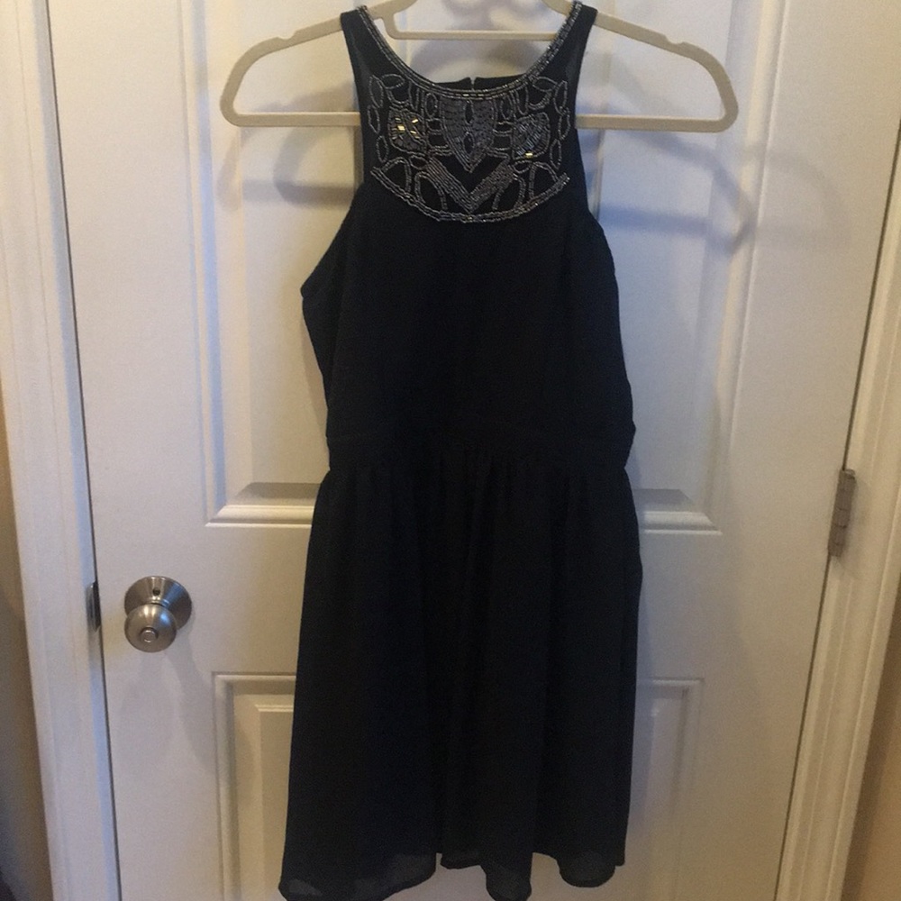 Black beaded cocktail dress